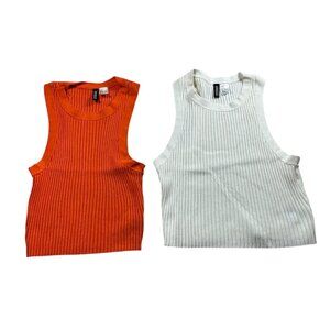H&M Divided | 2 Women’s Ribbed Crop Tops | Orange (S) & White (M) | Stretch Tank